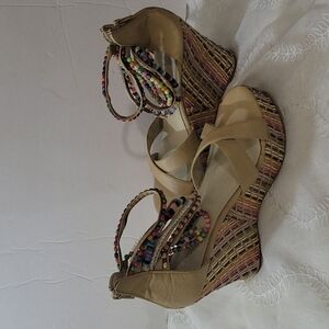 Getmorebeauty Women's Wedge Ankle Beaded Sandals Size 9 US EU Size 40